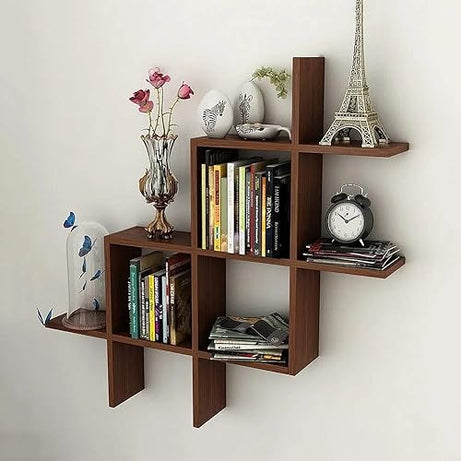 Shoper cart Wall Shelves for Living Room Stylish Wooden,Wall Mounted Book Shelf,Wall Shelf for Photos, Decorations, in Living Room, Kitchen, Hallway, Bedroom, Bathroom(Bent shelve) (Brown)