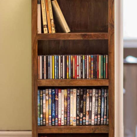 MoonWooden Solid Sheesham Wood Bookshelf with 4 Shelf Storage for Home Living Room Office Multipurpose Wooden Book Rack (Natural Finish)