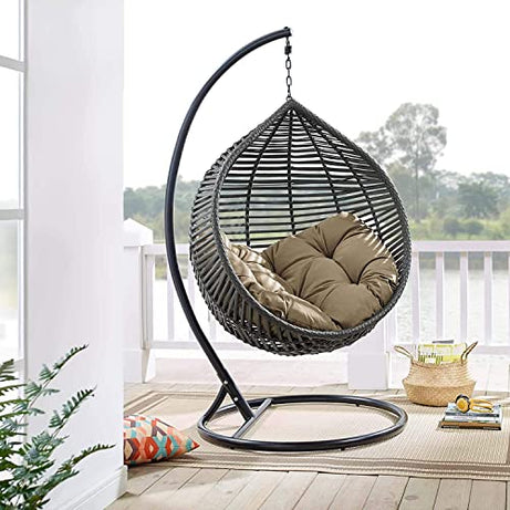 Carry Bird Wicker Rattan Wrought Iron Single Seater Swing Chair Stand For Adults|Garden & Outdoor Hammock Swing Cushions For Kids|Teardrop Swing Hanging Chair W/ Curve Stand|Jhula-114.3 Cm,25.5 Cm,50"