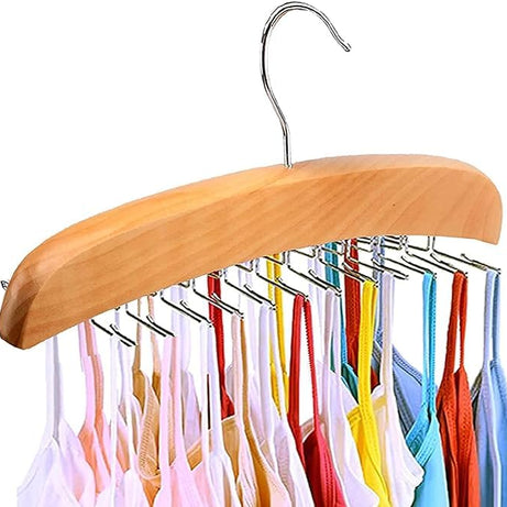 LAPRITE Wood Tie Rack Holder,Multi Purpose Pant hanger,Premium Wooden Necktie and Belt Hanger, Storage Rack with Non-Slip Clips Finish 24 Hooks,360Degree Swivel Space Saving Organizer