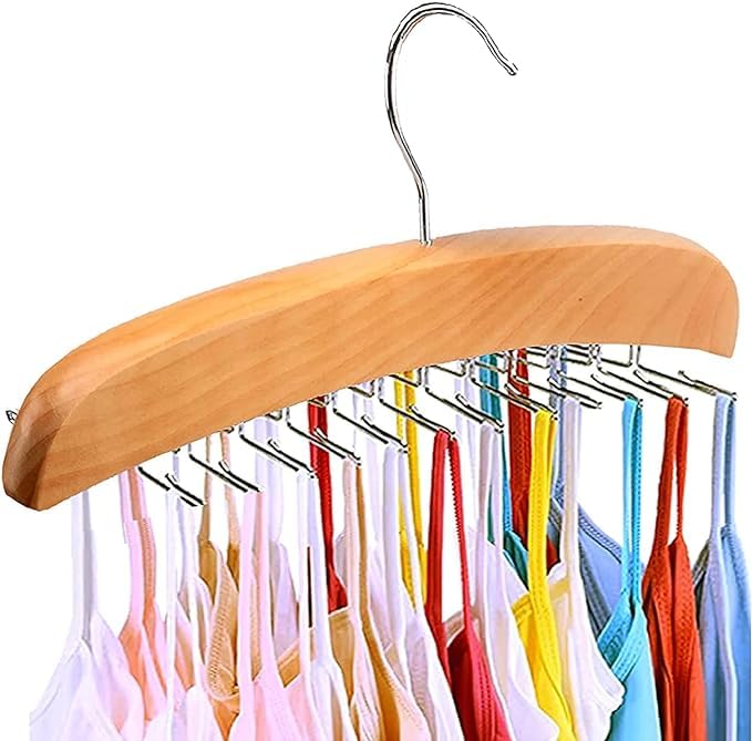 LAPRITE Wood Tie Rack Holder,Multi Purpose Pant hanger,Premium Wooden Necktie and Belt Hanger, Storage Rack with Non-Slip Clips Finish 24 Hooks,360Degree Swivel Space Saving Organizer