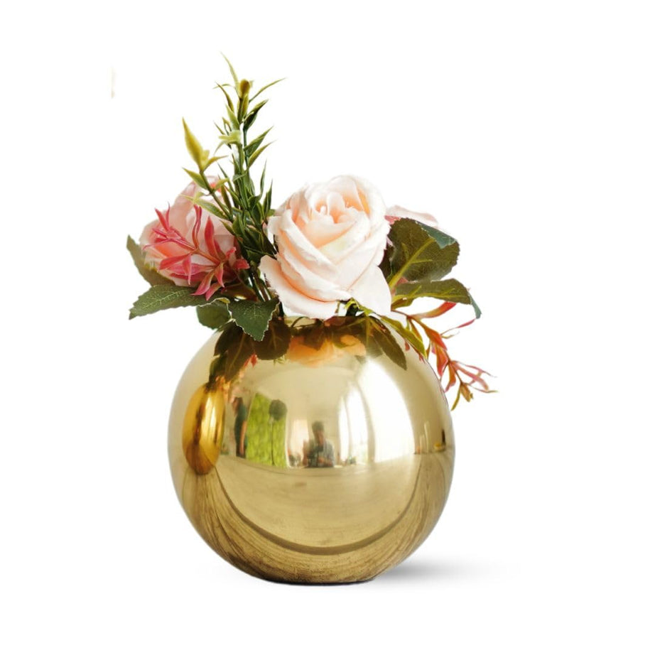 BEHOMA Metal Ball Round Flower Vase for Home Decor|Table Decorative Item for Bedroom Living Room Office Wedding|Best Gift for Birthday Anniversary Festival|Gold, Small