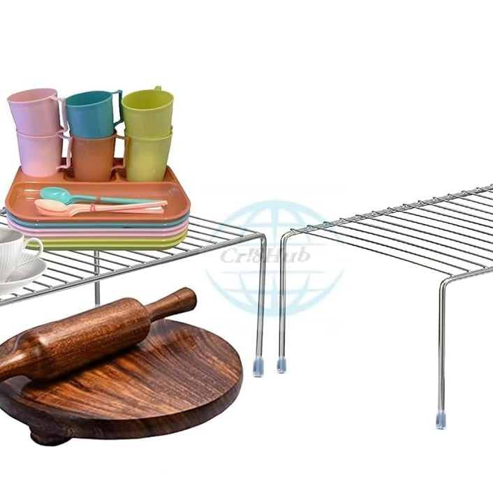 CR18 COLLECTION 2Pcs Stainless Steel Kitchen Dish Rack Expandable Storage Shelves For Kitchen Cabinets Multipurpose Organizer Extend Up To 580 Mm With Anti-Rust Nano Coating Kitchen Shelves,Pack Of 2