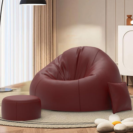 ComfyBean Bag with Beans Filled XXXL Bean Bag with Free Cushion and Round Footrest - Official : Relaxation Range (Color : Maroon)