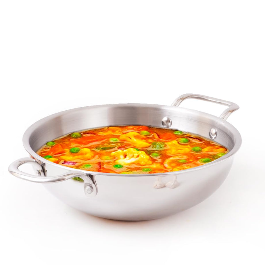 The Indus Valley Triply Stainless Steel Kadai | Very Small 20.3cm/8 inch, 1.7Ltr, 1kg | Induction Friendly | Nonstick 3-Layer Body, 100% Pure & Toxin-Free, No Chemical Coating