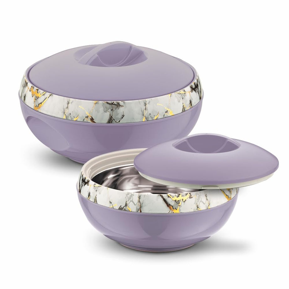 ASIAN Venus Marble Inner Steel Casserole (1000 ml, 1500 ml) Gift Set of 2,| PU Insulated | BPA free | Roti | Serving Casserole Voilet.