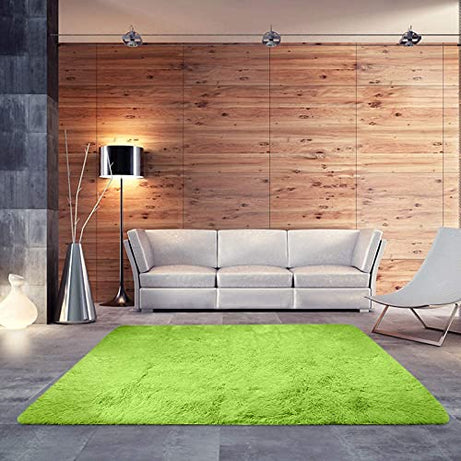 Carpets world Plain Shaggy Rug Anti Skid Soft Shiny Thick for Bedroom Bedside Kidsroom and livingroom Mat(Green,2x4 Feet Doormat)