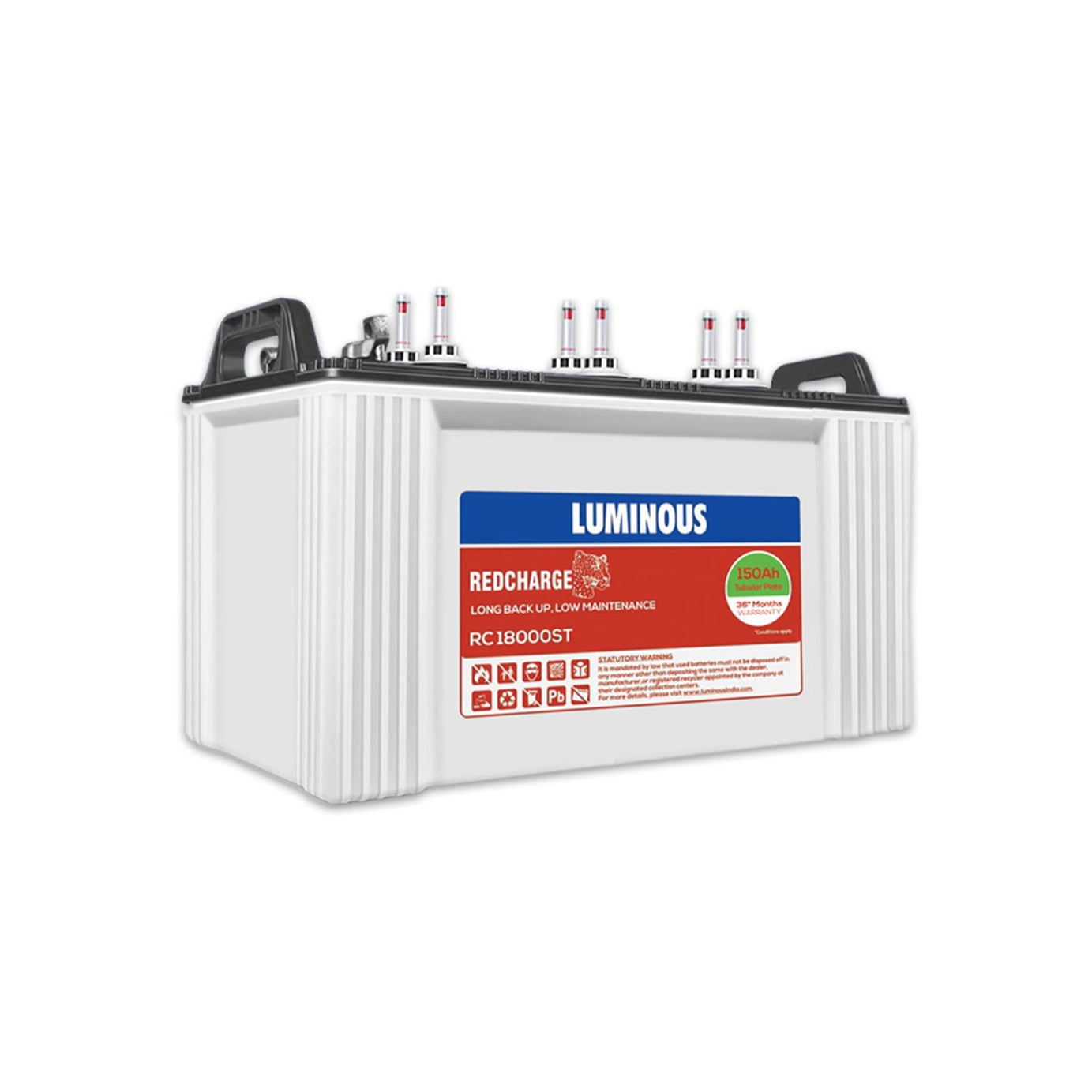 Luminous Red Charge RC 18000 ST 150AH Short Tubular Plate Inverter Battery with 36 months warranty for Home, Office & Shops