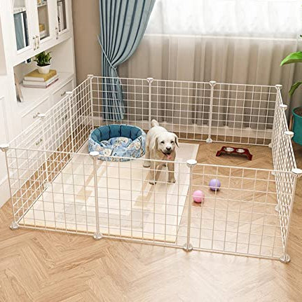 G-KAMP Multipurpose Organiser for Dog/Cats/Small Pets | Playing/Sleeping Cabinet for Dogs/Cats/Small Pets | Foldable House for Dogs/Cats/Small Pets | Bed/Cage for Little Pets (12 Panel, White)