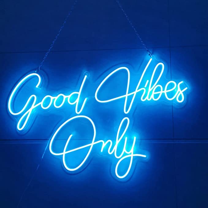 VYNES Good Vibes Only Led Neon Signs Light Led Art Decorative Sign-Wall Decor,Home Decor For Wedding Party Kids Room Living Room House Bar Pub Hotel Beach (18X12 Inches) (Ice Blue)