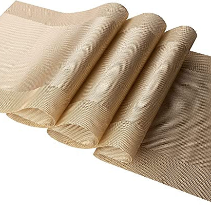 we3 Table Runner Washable Vinyl Brown Table Runner For Kitchen Dining Tea Table Use Heat Insulation Pvc Vinyl Weave (Gold, Pack Of 1), Medium