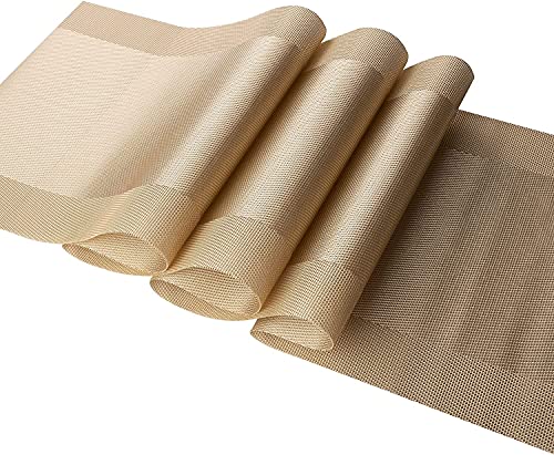 we3 Table Runner Washable Vinyl Brown Table Runner For Kitchen Dining Tea Table Use Heat Insulation Pvc Vinyl Weave (Gold, Pack Of 1), Medium