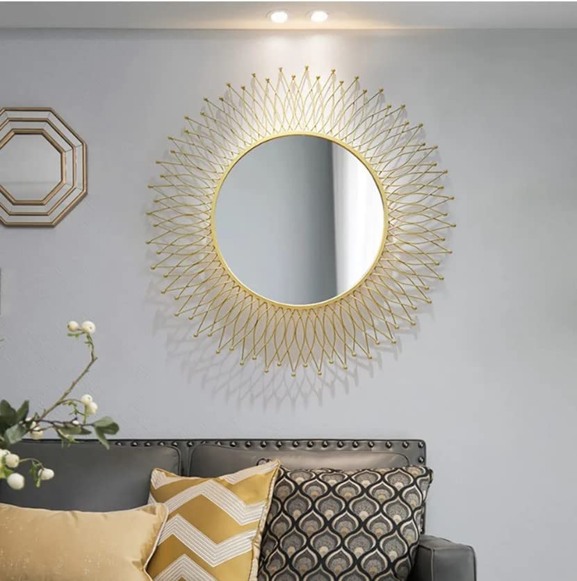 The Arts Box Modern Stylish Metal Mirror For Home Decor, Living Room&Bathroom-Latest Wall Mirrors For Home Decor-Mirror For Home&Restaurant (Green Gold), Framed, Round