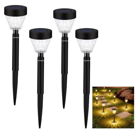 Homehop Solar Light Outdoor Bollard Spike Pathway Decorative Led Waterproof Home Garden Lawn Ground Driveway Porch Lamp (600 mah Warm Light, Combo Pack of 4)