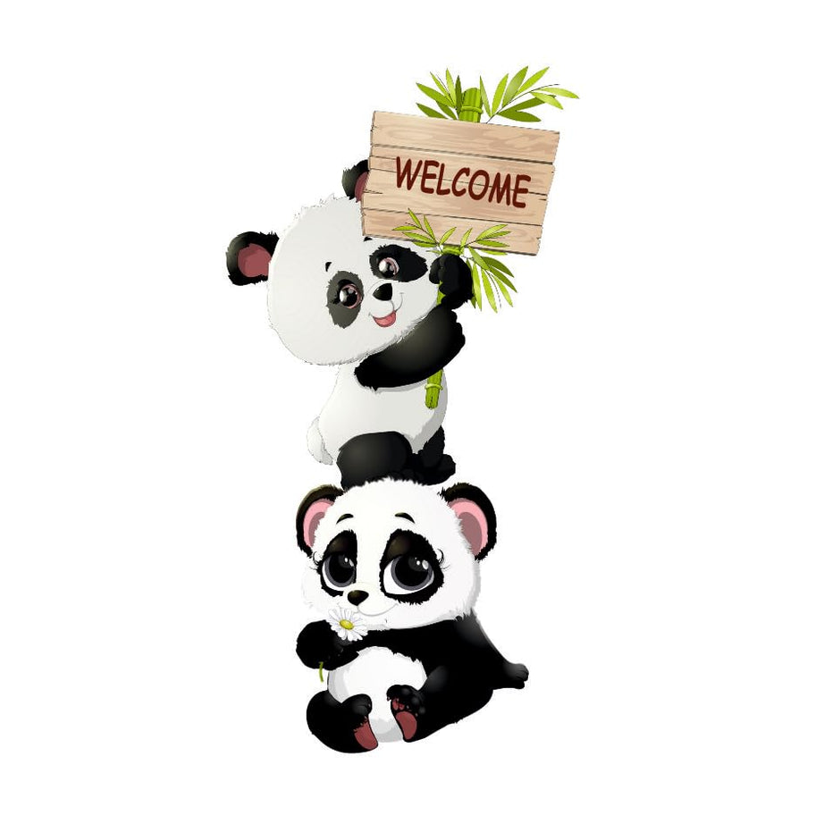 Sticker Studio Self-Adhesive Cute Cartoon Pandas Wall Self-Adhesive Sticker Bedroom Wardrobe Windowsill Living Room Waterproof Decorative Self-Adhesive Sticker&Decal (Pvc Vinyl,Size- 58 Cm X 43 Cm)