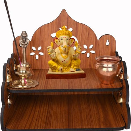 AJEET ENTERPRISES Engineered Wood Hand Crafted Carved Pattern Home Temple for Idols Temple for Home and Office I OM Engraving | Set Top Box Stand I Wooden Mandir (Pack of 1) (Medium, Style36)