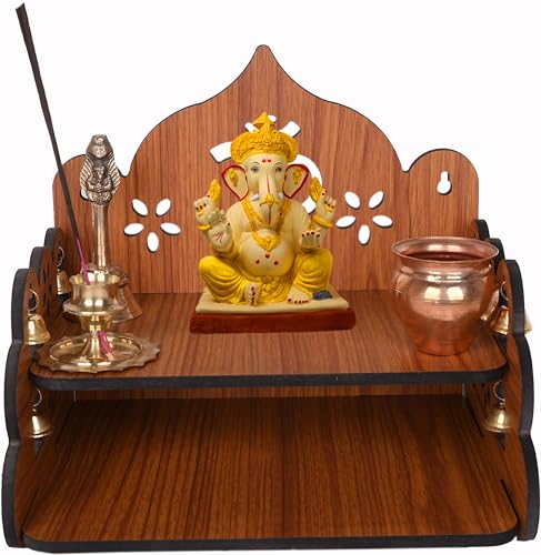 AJEET ENTERPRISES Engineered Wood Hand Crafted Carved Pattern Home Temple for Idols Temple for Home and Office I OM Engraving | Set Top Box Stand I Wooden Mandir (Pack of 1) (Medium, Style36)