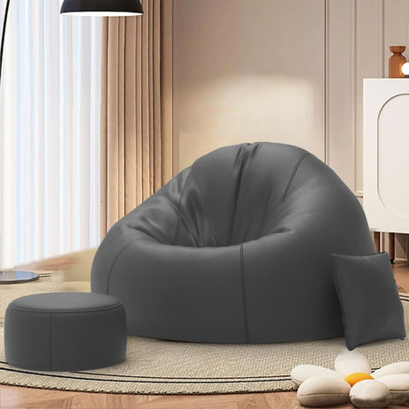 Comfybean Bag With Beans Filled 4Xl Bean Bag Sofa With Free Cushion And Footrest - Official : Arc De Triomphe Seat Combo (Matching Color : Solids, Dark-Grey) - Faux Leather