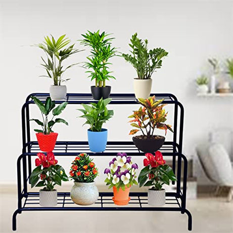 D&V Engineering Metal Indoor Outdoor Planter Stand, Flower Pot Rack for Home Garden Balcony Black, 3 Tier Shelf, No Assembly Required.