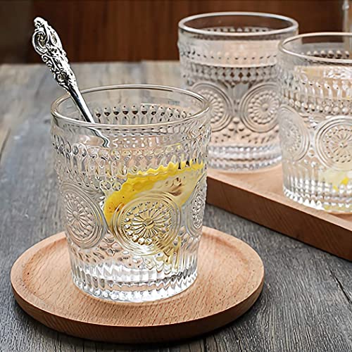 SKETWARE Embossed Glass Tumblers, Vintage Water Glasses, Romantic Drinking Glasses, Clear Glassware for Juice, Beverages, Cocktail (350 ml) (2 pcs)