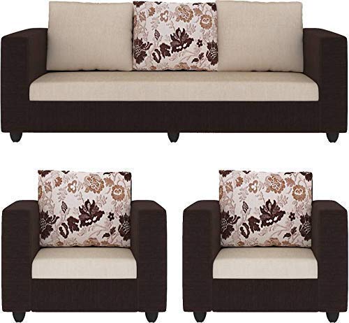 Maxtrix Furniture Tulip Five Seater Sofa Set 3-1-1 (5- to 6-Person Sofa, Bronwn And Cream, Wood)