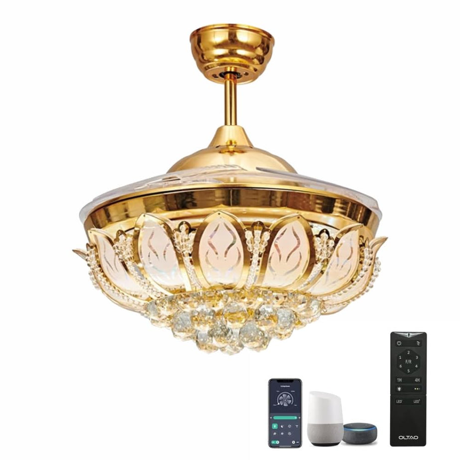 oltao Goldfinch Smart Chandelier Fan with BLDC motor, Dimmable 3 Colour LED, Alexa/Google home compatible