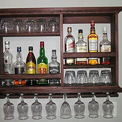 FORESTER FURNITURE Xylo sheesham Wood Wall Mounted Wine Rack, Bar Cabinet with Glass Storage, Wall Hanging Mini Bar Reverse Glass Hanging Organizer for Home Wine Rack/Holder Size 30 x 24 Inch (Brown)