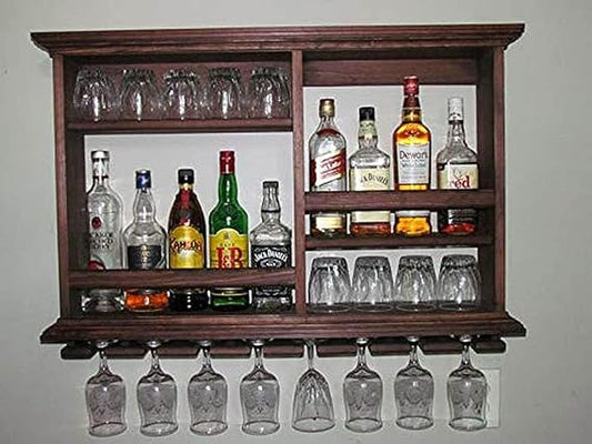 FORESTER FURNITURE Xylo sheesham Wood Wall Mounted Wine Rack, Bar Cabinet with Glass Storage, Wall Hanging Mini Bar Reverse Glass Hanging Organizer for Home Wine Rack/Holder Size 30 x 24 Inch (Brown)