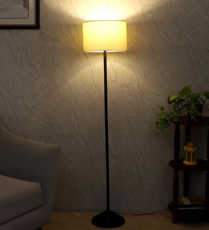 tu casa Metal Floor Lamp: Foldable Standing Lamp for Living Room & Bedroom, Contemporary Home Decor, Ideal Corner & Night Lighting Solution - includes Stylish Lamp Brown Shade (OFF-WHITE SHADE)