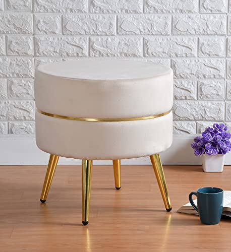 Homeaccex Metalic Ottoman Stool for Living Room Furniture with 4 Golden Leg - Ottoman pouffes for Sitting/Room dcor puffies- Puffy Stool and footstools (17 Inch Height, Offwhite)