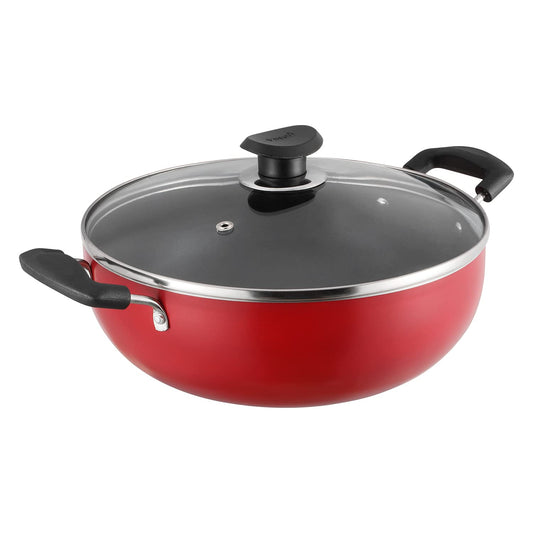 Vinod Zest Inducto Non Stick Deep Kadhai with Glass Lid - 2.6 litre, 22cm | 3mm Thick | 3 layer Coating | Swiss Quality | Metal Spoon Friendly | Induction Base | 1 Year Warranty