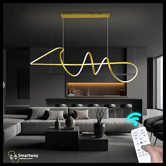 Smartway®- Chandelier for Living Room,Modern,Dining Table,Hall,Hanging Ceiling Light,Pendant lamp,36 watt Ripple Gold,Smart Voice Assist (Google, Alexa), App Control