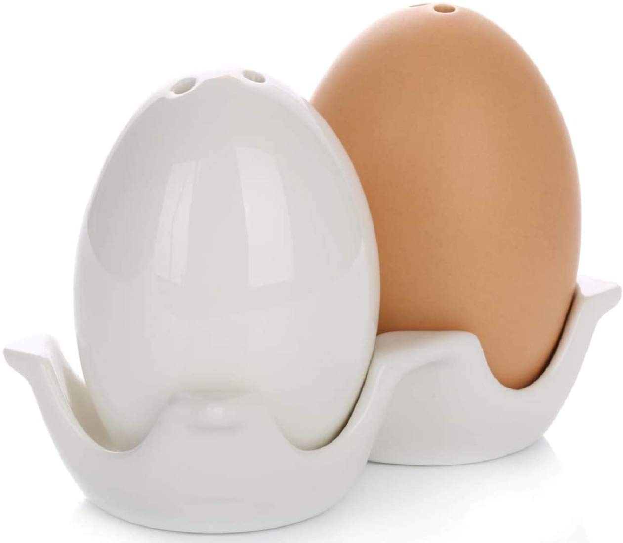 TAGROCK Ceramic Easter Egg Shaped Spices Salt/Pepper Shaker Seasoning Kitchen Decorative Dispensers (Brown & White Eggs)