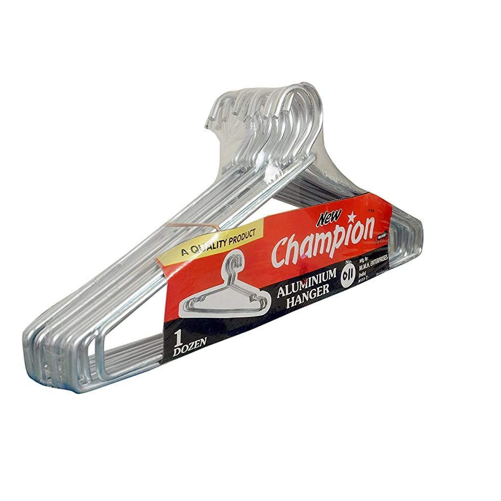 NewChampion Strong and DurableCloth Hanger 16 (Silver) - Pack of 12 Pieces,Aluminium