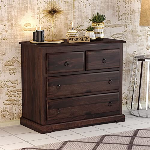 WOODNETIC Solid Sheesham Wood Chest of Drawers for Storage with 4 Wooden Drawer (Walnut)