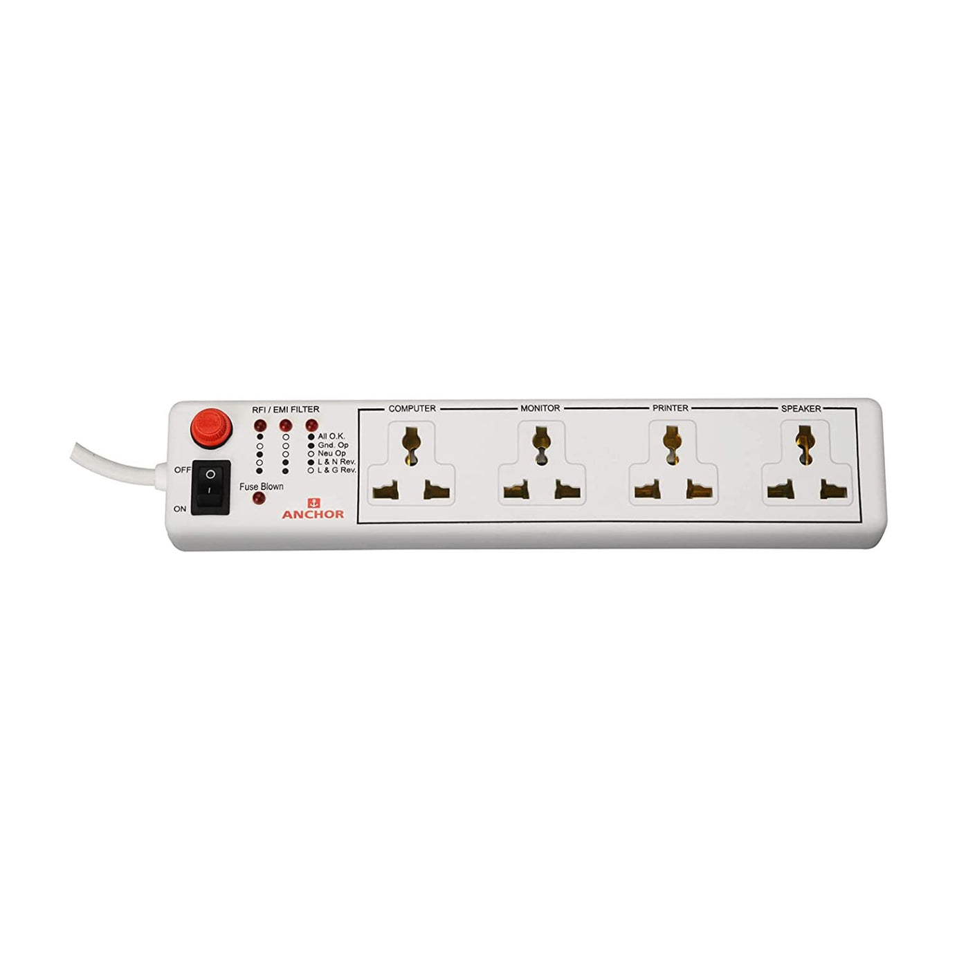 Anchor by Panasonic 4 way 6A International Socket with Single Switch | 4 Way Extension Board with 4 Mtr Extension Cord | Multi Plug Socket for Home Wall, Office (22048)