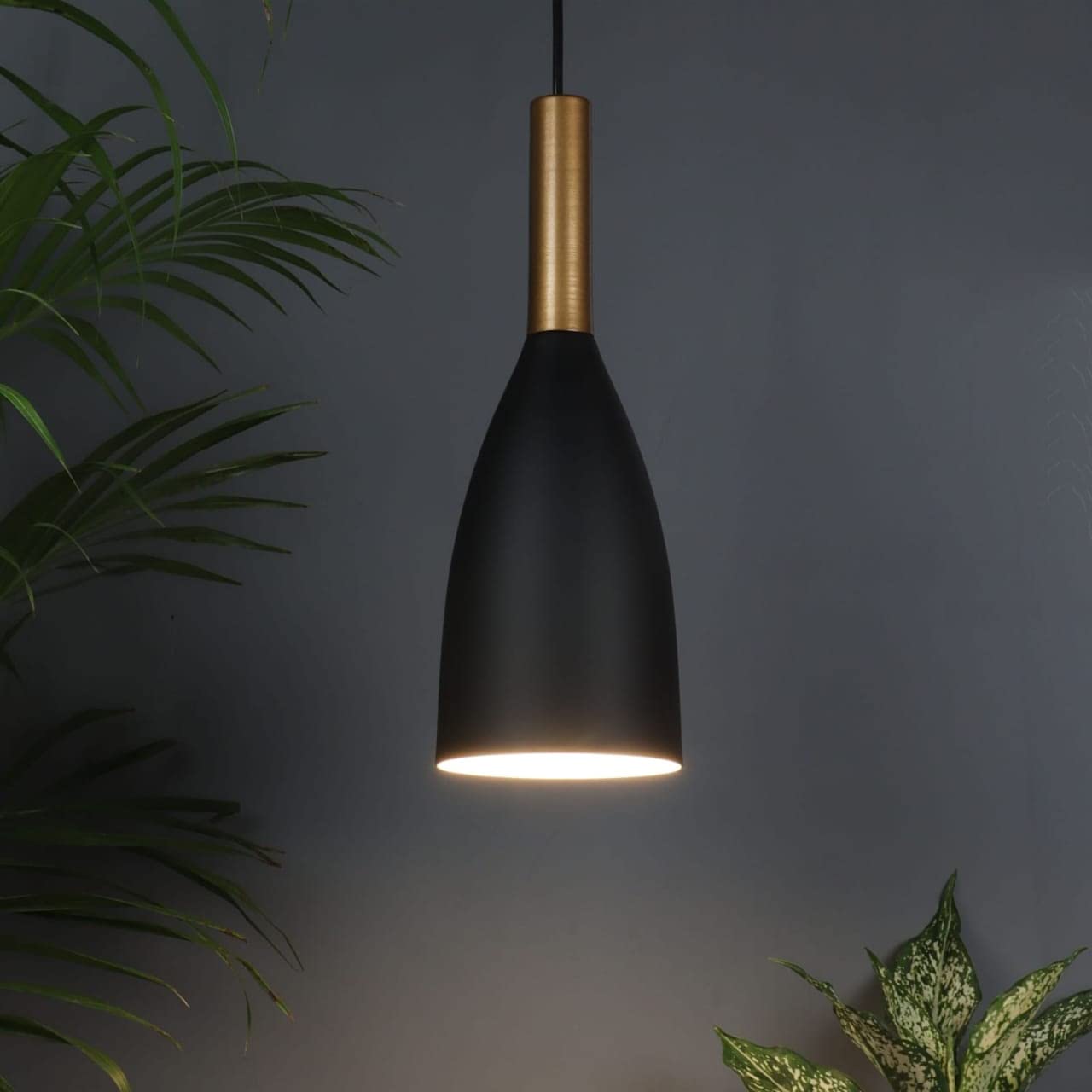 MONI Lights Hanging Tulip Cone Disc Ceiling Light Lamp Home Decor Items, Hanging Ceiling Decorative Chandelier Home, Living Room, Indoor Outdoor Jhumar Lighing ML 0102BK Black