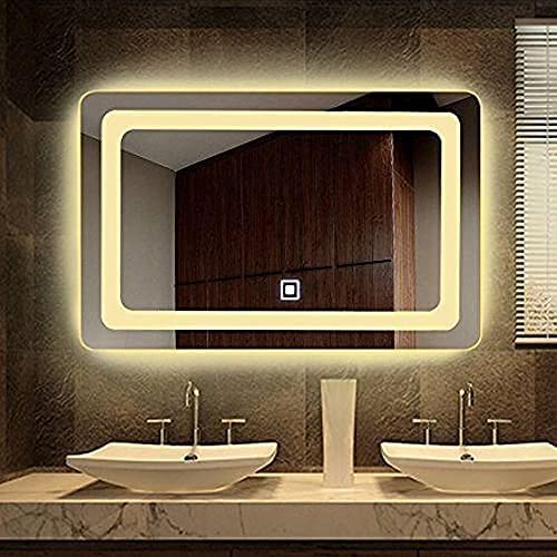 Premium Wall Mounted Rectangular Backlit Digital Led Mirror with Touch Sensor 3 Light Mode | Bathroom Mirror with Led Lights | Stylish Long Mirror for Bedroom Washbasin Lighting Mirror (18 x 15 Inch)