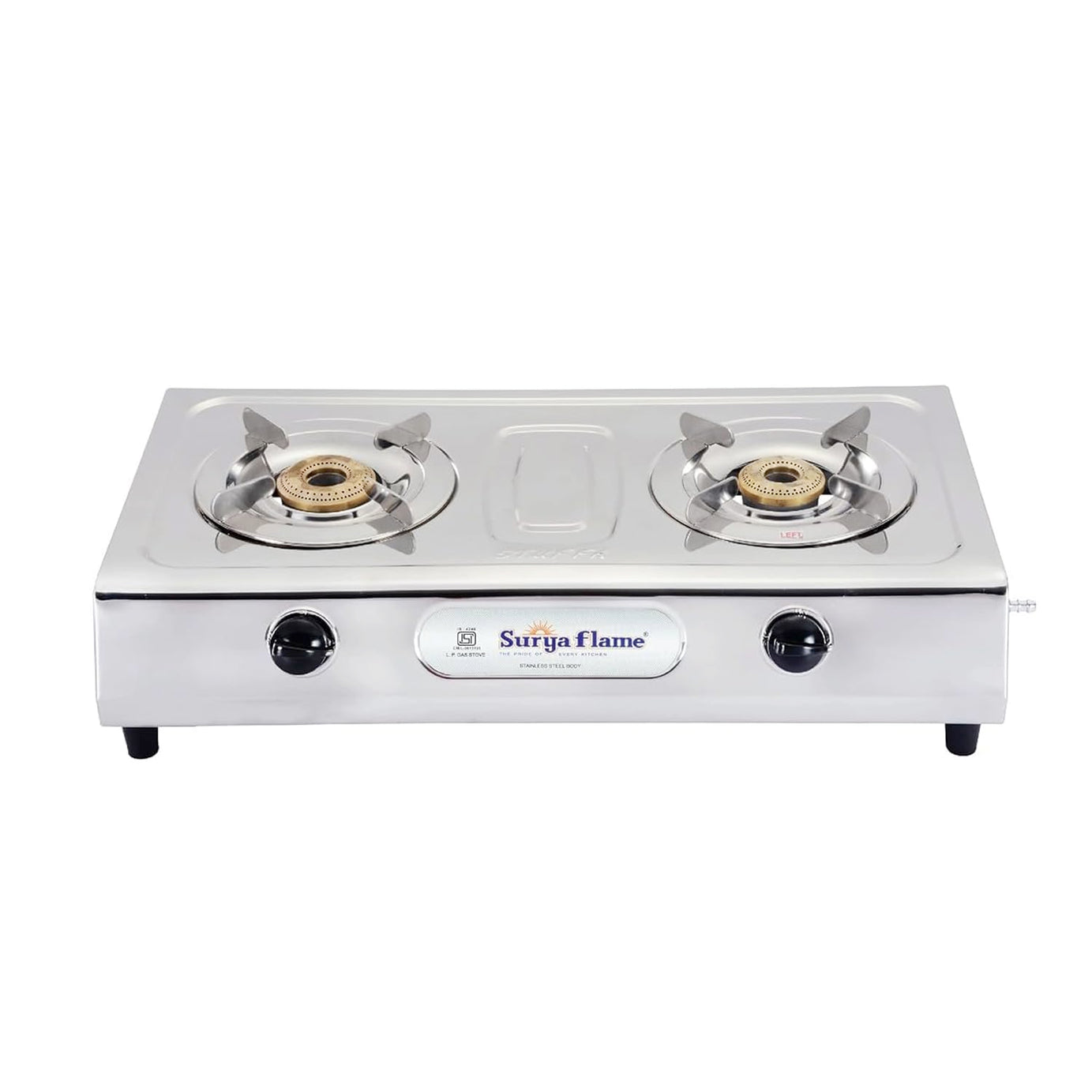 Surya Flame LPG Gas Stove Stainless Steel Ultimate 2 Brass Burner Manual Ignition with BIS Certified doorstep Warranty 2 Years (Silver)