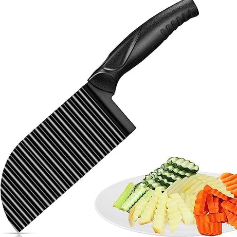 NILKANTH® Upgraded Potato Crinkle Cutter, Stainless Steel Cutter, Wavy Vegetable Slicer Kitchen Chopper Knife for Veggie Salad Carrots French Fries, Black