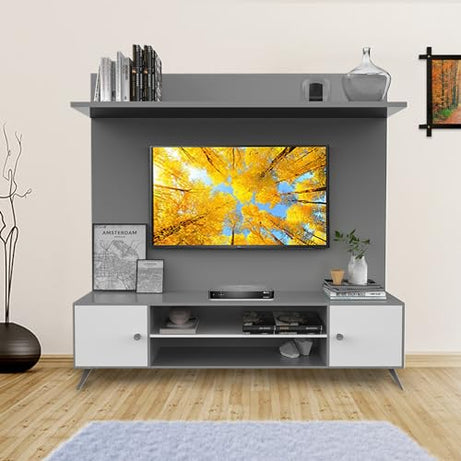 Ultrafresh Mega 1500 TV Unit for living Room Up to 55+ inches - Engineered Wood TV Cabinet for Living Room, Open Storage, Gothic Grey & Super White, Free Installation, TV Table with 1 Year Warranty