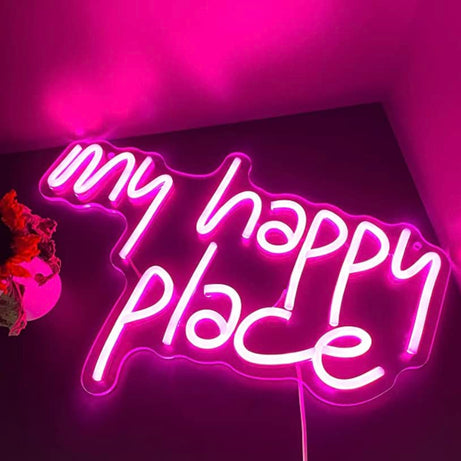 THE PARTY PLANET My Happy Place Neon Sign Led Light Up My Happy Place Sign For Wall Decor Pink Neon Lights Neon Letters Room Aesthetic Accessory