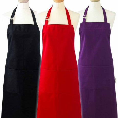 AIRWILL, 100% Cotton Oven Designer Solid Plain Aprons, Sized 65cm in Width & 80cm in Length with 1 Center Pocket, Adjustable Buckle on Top and 2 Long Ties on Both 2 Sides. Pack of 3 pieces