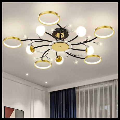 Smartway®- Chandelier for living room,modern,dining table,hall,hanging ceiling light,pendant lamp, 156 Watt Nexus Gold,Smart Voice Assist (Google, Alexa), App Control