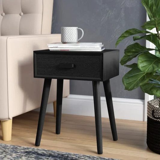 Cepee Modern Bedside Table Nightstand with 1 Storage Drawer Black Side Table for Bedroom Living Room (Engineered Wood)