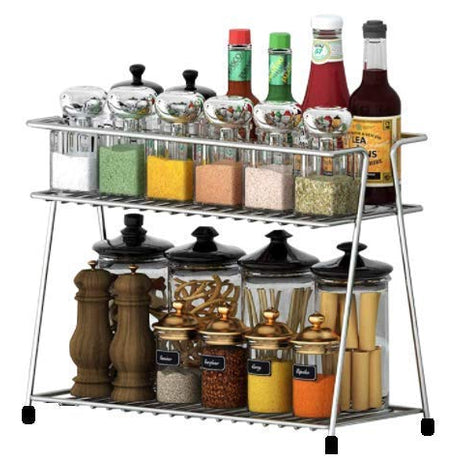 12FOR COLLECTION Stainless Steel Spice 2-Tier Countertop Trolley Container Kitchen Organizer For Boxes Utensils Dishes Plates For Home (Multipurpose Storage Shelf Shelves Holder Stand,Tiered Shelf