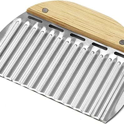 Ramkuwar pack 1 Crinkle Cutting Tool French Fry Slicer Stainless Steel Blade Wooden Handle Vegetable Salad Chopping Knife for chopping veggies chopper for carrots