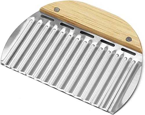 Ramkuwar pack 1 Crinkle Cutting Tool French Fry Slicer Stainless Steel Blade Wooden Handle Vegetable Salad Chopping Knife for chopping veggies chopper for carrots