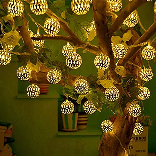 RaajaOutlets Moroccan Metal Fairy String Lights For Christmas Tree&Diwali Home Party Hanging Decorative Light (Pack Of 1) (30Led-Moroccan-Ww) (Warm-White),6 meters