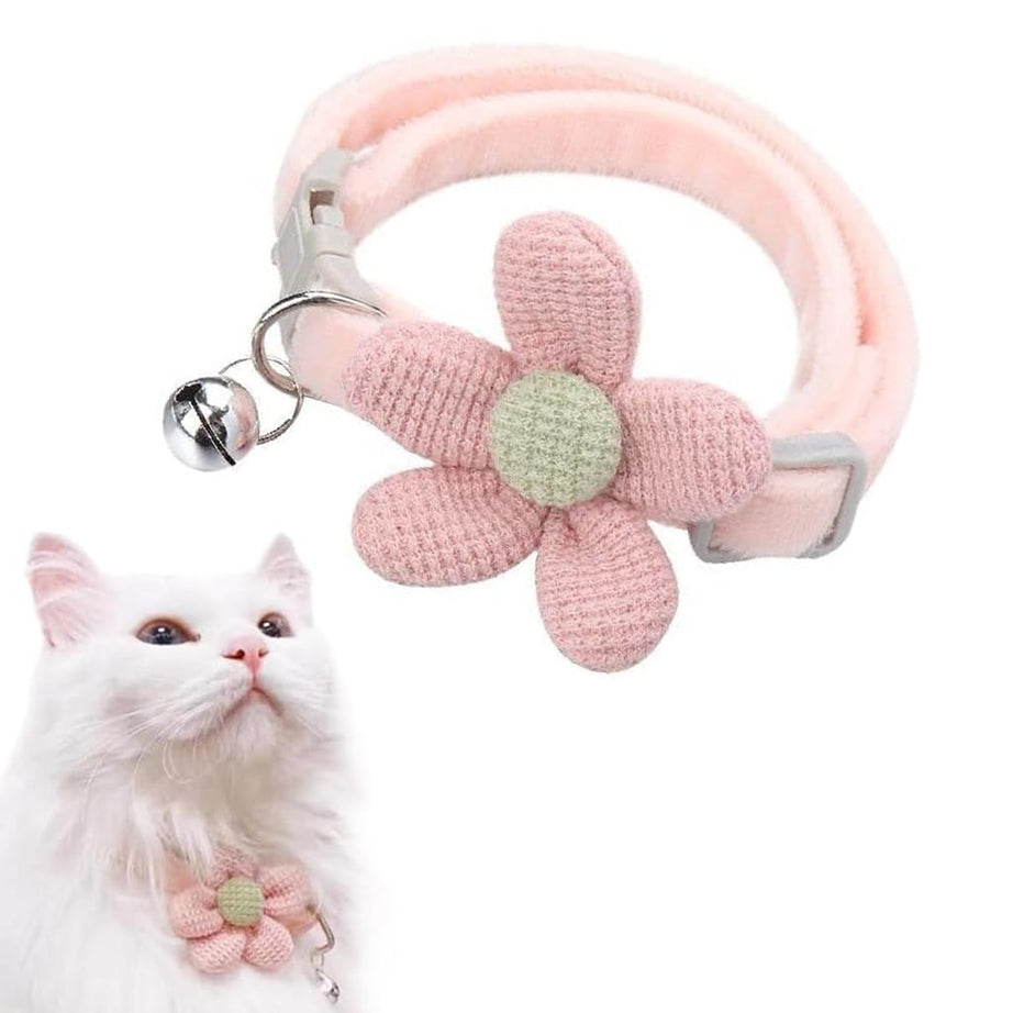 Qpets® Cat Collar Pet Collar Cute Pink Flower Cat Collar with Bell, Lovely Cat Collar Quick Release Adjustable Cat Collar Soft Plush Collar Cat Gift Cat Collar